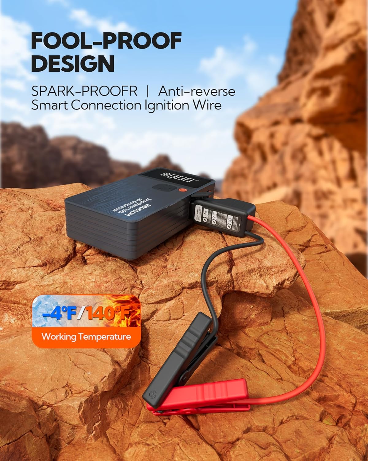 Car Battery Jump Starter with Air Compressor,44.4Wh Battery Jump Box with Tire Inflator,Car Jump Booster with Smart Jumper Cables,LED Light Emergency Car Kits for Vehicles,Arrancador Ae Batería