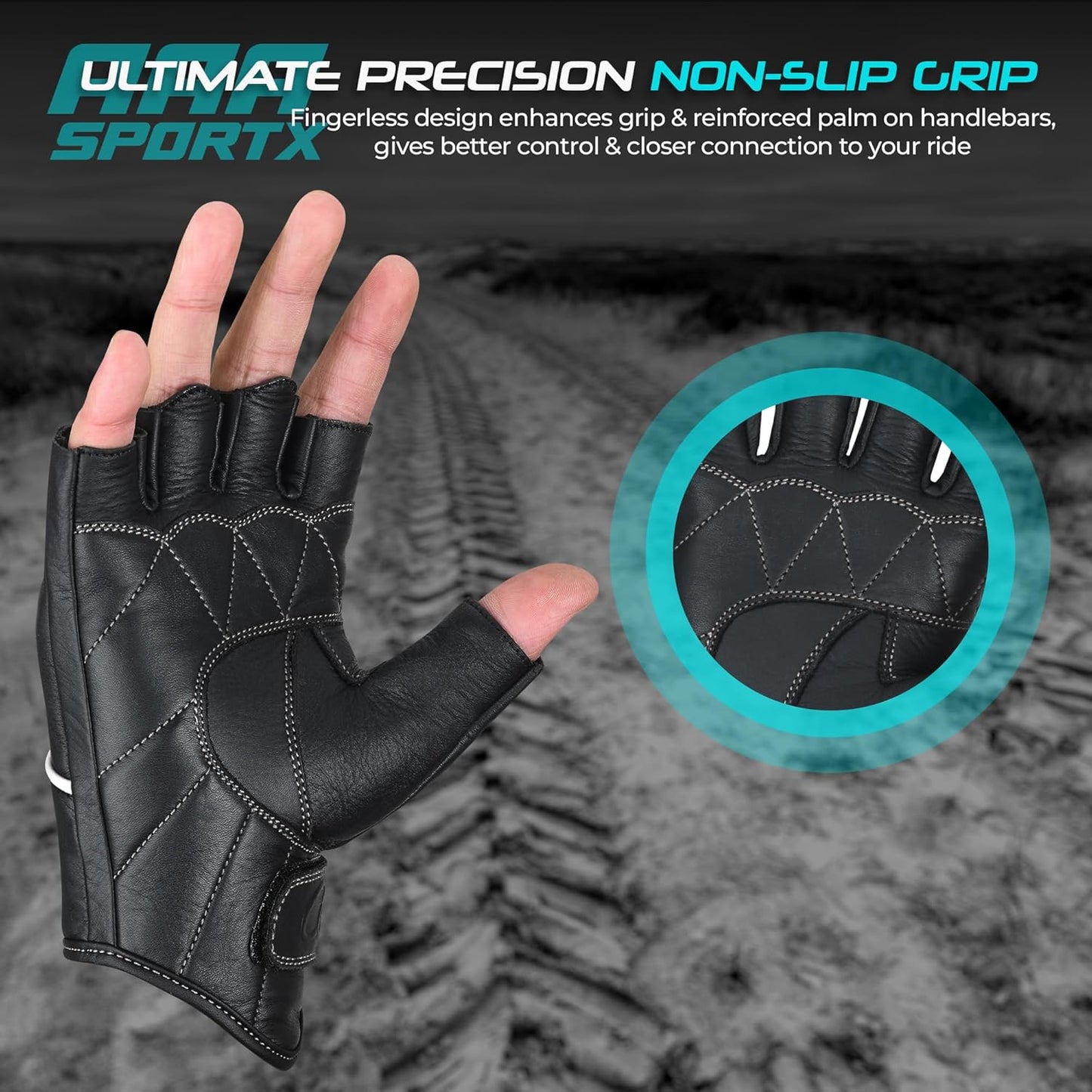 aasportx Motorcycle Gloves - Men's Leather Motorbike Gloves with Touchscreen Function - Non-Slip Pads for Men & Women
