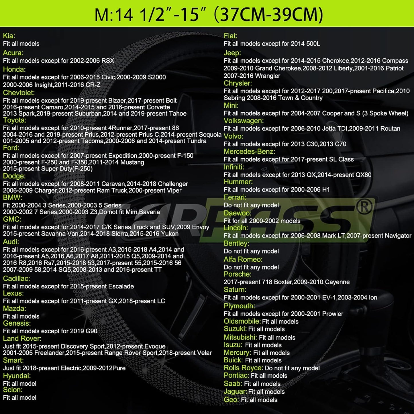 CAR PASS Sporty Quilting Leather Universal Fit Steering Wheel Cover,Fit for Suvs,Vans,Sedans,Trucks for 14.7" to 15" (Black & Red)