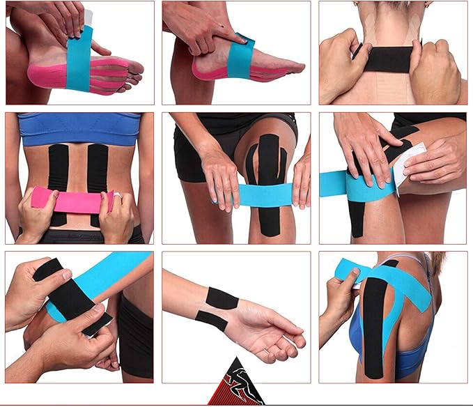 Kinesiology Tape Athletic Pro Sports - 3 Rolls, 60 Precut Strips, Latex-Free, for Muscle Support, Ankles, Wrists, Knees, Running, Tennis, Swimming. Stays Secure for Several Days