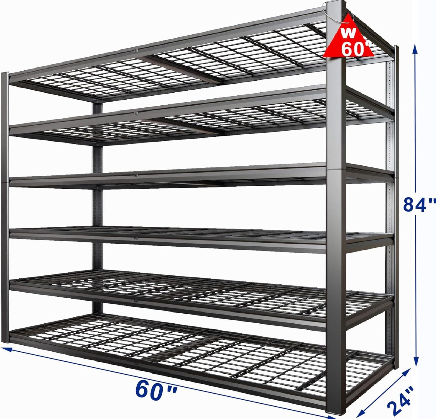 60" Wide Heavy Duty Garage Shelving Adjustable 6 Tier Garage Storage Shelves 3900LBS Metal Shelving Unit Industrial Utility Shelf, 84" H x 60" W x 24" D