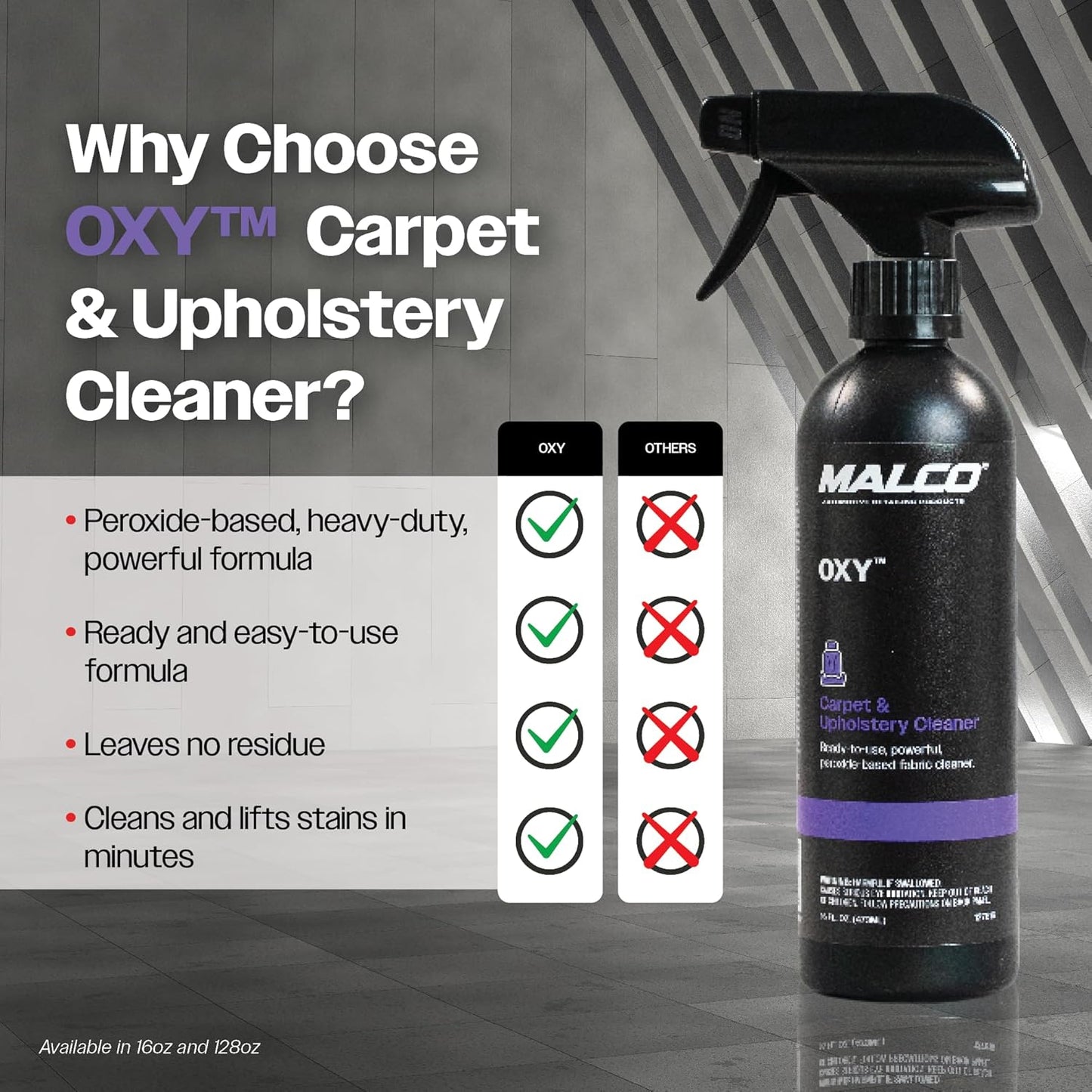 Malco OXY Carpet & Upholstery Cleaner - Stain Remover Spray for Car Interior Fabric/Cleans the Toughest Vehicle Stains/Deep Cleaning Liquid Formula / 16 Oz. (127816)
