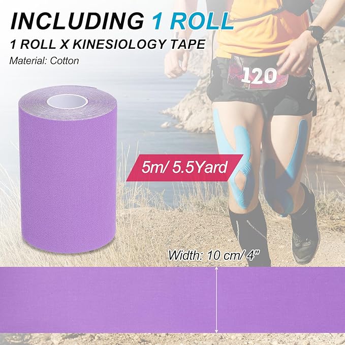 PATIKIL 5.5 Yard x 4 inch Kinesiology Tape, 1 Roll Adhesive Cotton Sports Muscle Support Tapes Waterproof Elastic Tape for Knee Ankle Wrist Shoulder, Purple