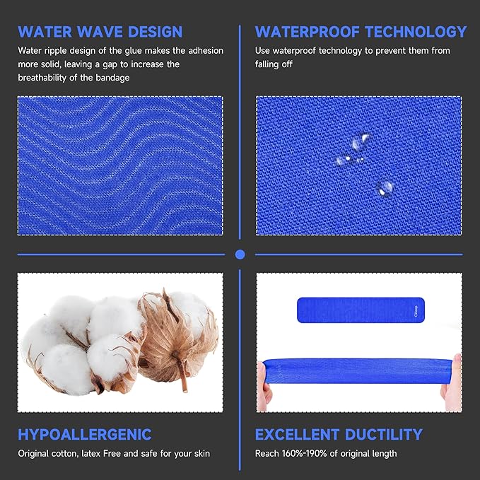 CKeep Uncut Kinesiology Tape(2 Rolls), Original Cotton Elastic Premium Athletic Tape,Latex Free Hypoallergenic, 2inch x 16ft, Blue