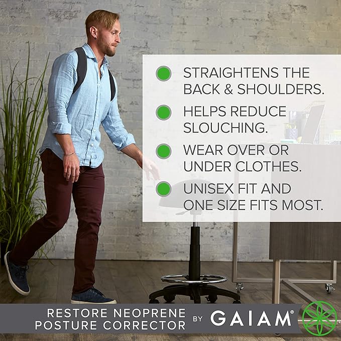 Gaiam Restore Posture Corrector for Women & Men - Back Straightener Adjustable Straps Compact Brace Support for Clavicle, Neck, Shoulder, Invisible Pain Relief