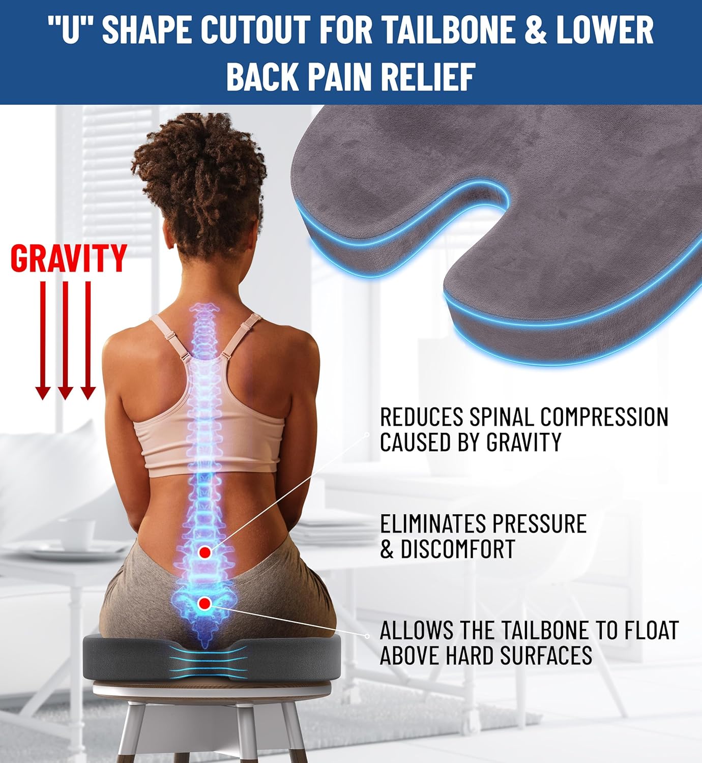 Everlasting Comfort Doctor Recommended Memory Foam Seat Cushion for Office Chairs & Car Seat - Ergonomic Office Desk Accessories for Tailbone Pain Relief, Sciatica & Back Support