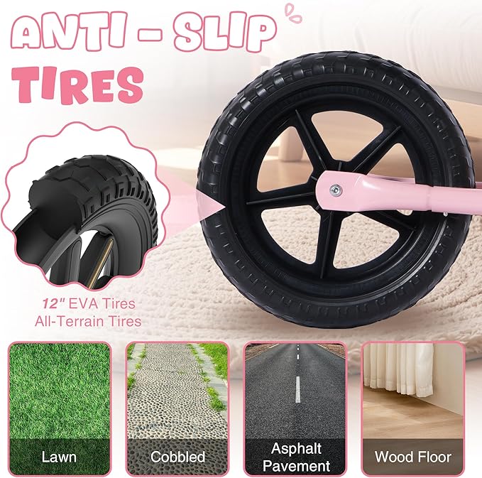 12 inch Toddler Balance Bike Adjustable Handlebar & Seat Anti-Slip Grip Suitable for 2-5 Years Old with Footrest Lightweight for Tolddlers Boys Girls Multiple Colors to Choose