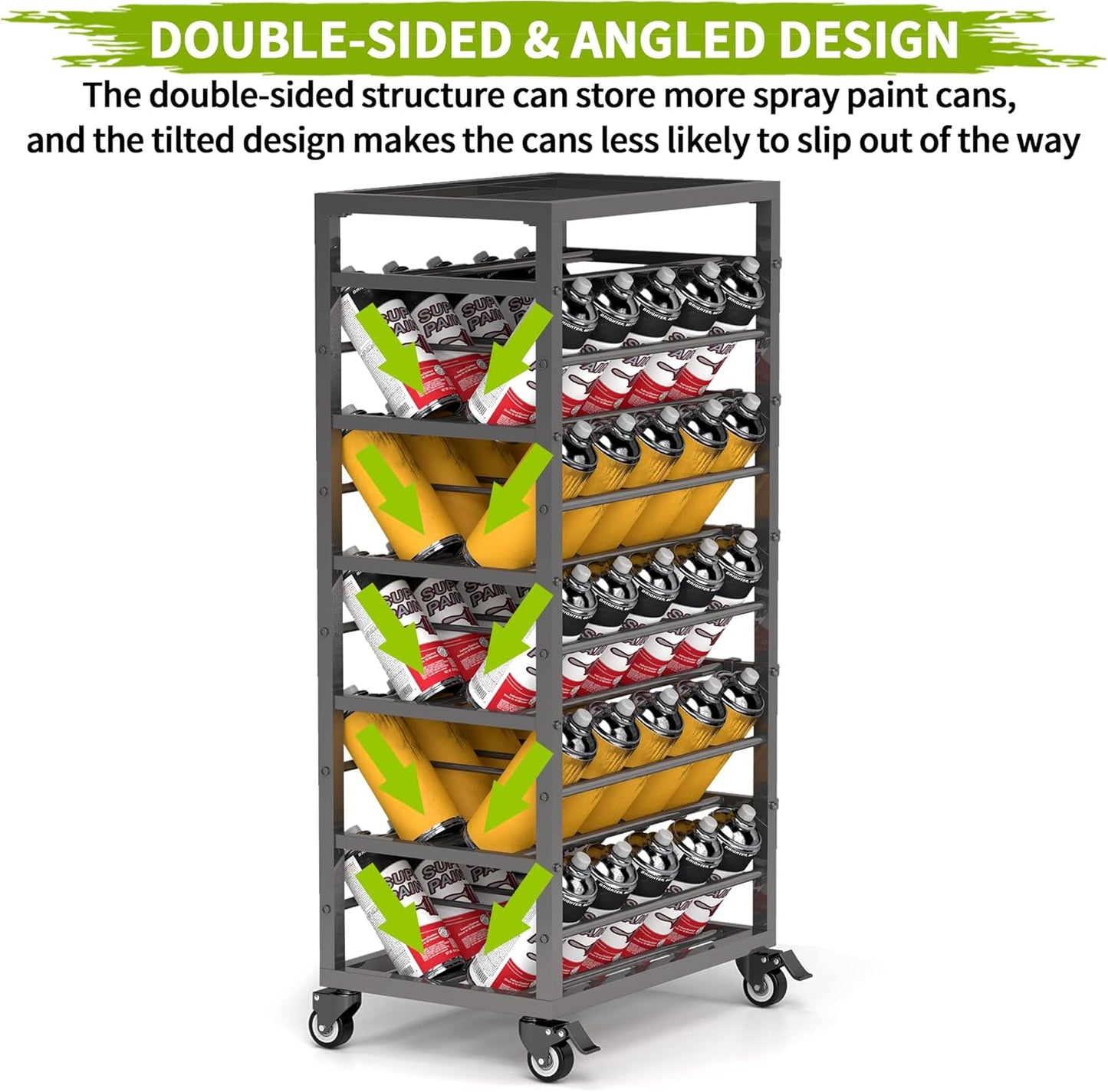 yeshine 50 Can Spray Paint Storage Rack, Metal Aerosol Storage Cart, Rolling Spray Bottle or Lube Holder, Aerosol Can Holder Rack, Paint Bottle Organizer for Garage And Craft Workroom