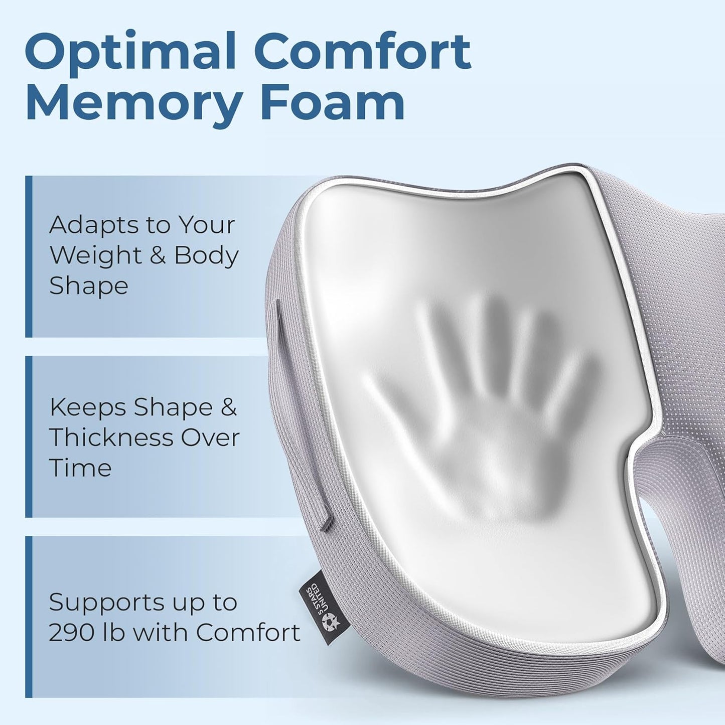5 STARS UNITED Seat Cushion for Tailbone Pain Relief – Large Memory Foam Lifting Pillow for Coccyx, Hip, Sciatica & Post-Surgery Recovery – Wheelchair, Car, Desk, Gaming & Office Chairs, Light Gray