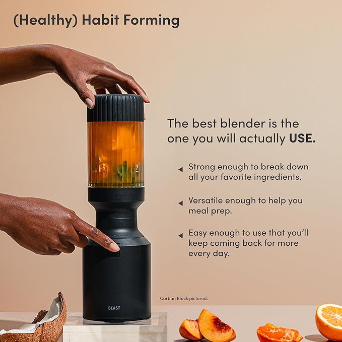 Beast Mighty 850 | Premium Compact Personal Blender | Smoothies, Shakes, Dressings, Sauces, Desserts, Dips | Blends Ice and Frozen Fruit | Includes Extra Lids and Straws | 850W (Carbon Black)
