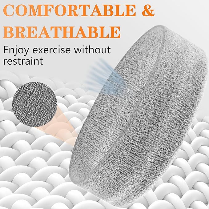 4 Pack Sweatbands Sports Headband for Men and Women, Moisture Wicking Athletic Workout Headband for Running, Tennis, Basketball, Yoga, Gym Stretchy Unisex Sweatband