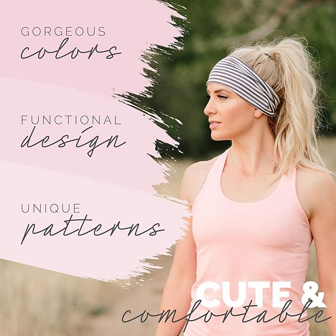 Maven Thread Workout Headbands for Women, 2Pack - 4 inch Thick Wide, Non Slip Sweatbands for Women, Ideal for Exercise, Gym Hairband for Athletic Workouts and Yoga, Black Marble