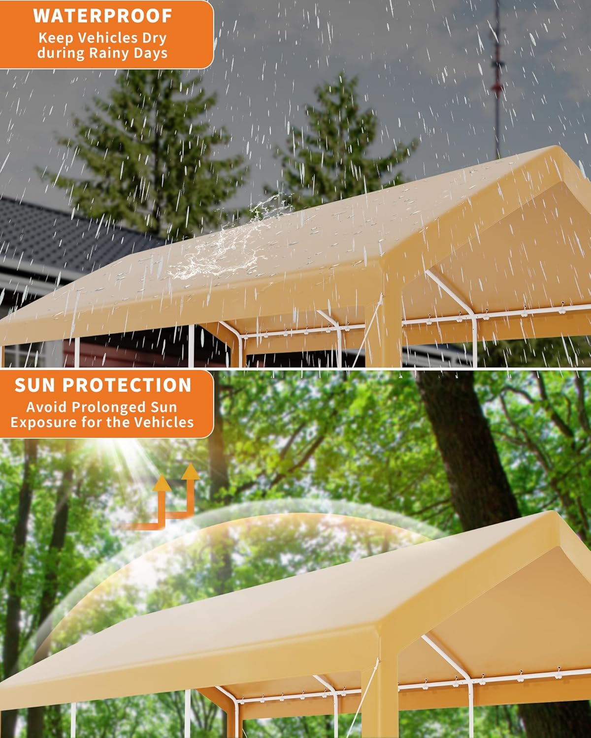 10x20ft Metal Carport Garage with PE Fabric and Galvanized Steel Frame Leg Wrap Carport for Outdoor Shelter for Cars, Trucks and Boats - Yellow