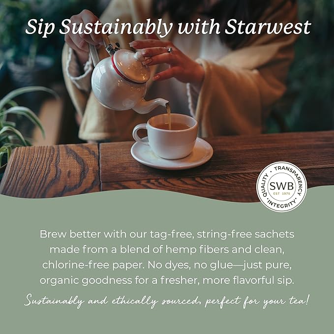 Starwest Botanicals Organic Jasmine Tea - Caffeinated Herbal Blend, Green Tea Scented with Natural Jasmine Flowers, Fragrant & Uplifting, Enjoy Hot or Iced, USDA Organic, Non GMO - 20 Tea Bags