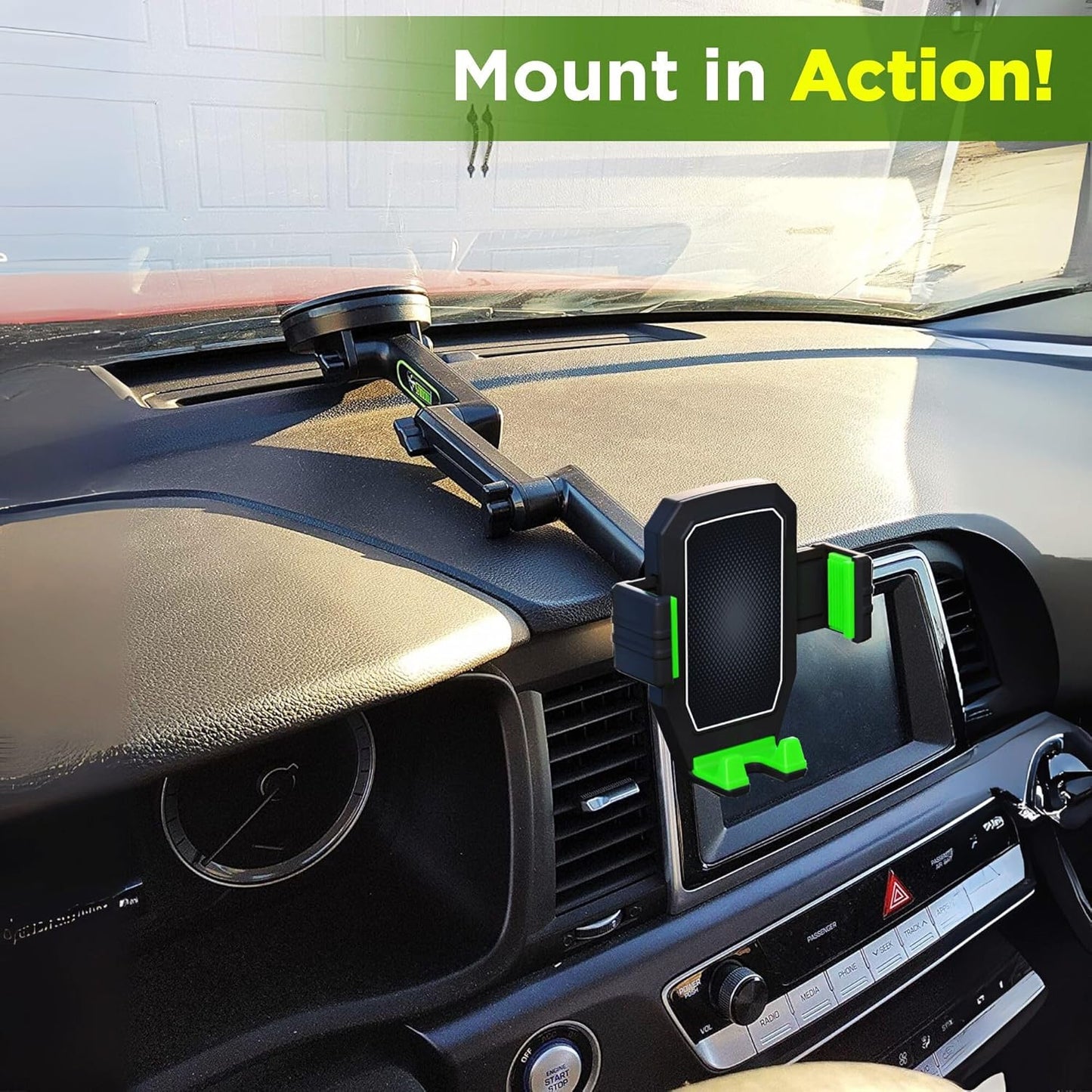 Phone Mount for Truck Phone Holder for Truck - Heavy Duty Super Suction Cup, Mobile Device Holder Dashboard Window 16.9 inch Long Arm & Stable, iPhone & Samsung Compatible, Semi Trucker, Green