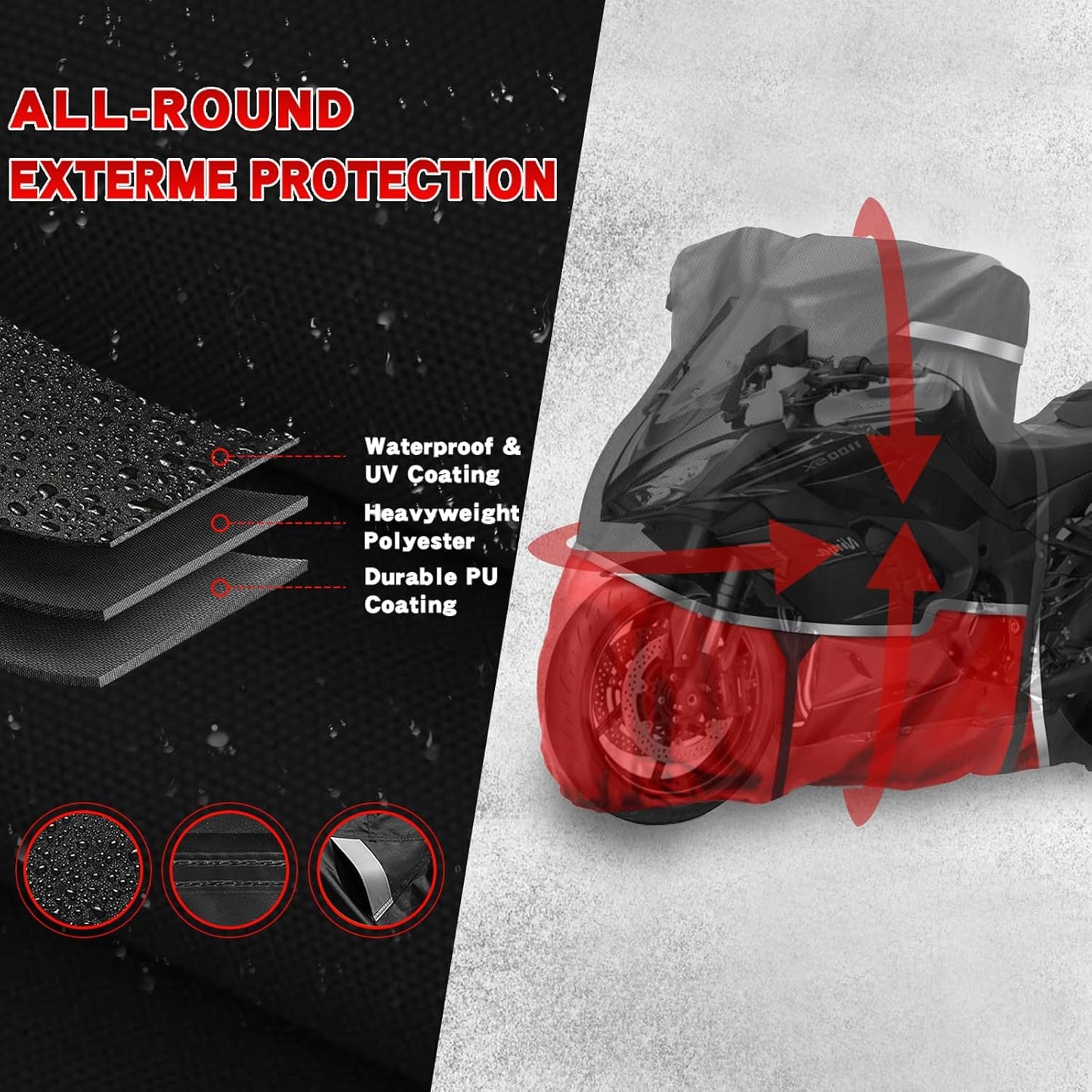 420D Motorcycle Cover Suitable for Kawasaki Ninja 400 500 650 Z900 Zx6r (No Trunk) Models Waterproof Motorcycle Cover Easy to Clean Tear-Resistant Suitable for Outdoor Protection