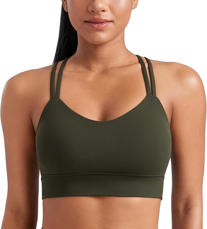 CRZ YOGA Softness Mold Womens Butterluxe Strappy Longline Sports Bra - Double Spaghetti Strap Workout Yoga Crop Top Athletic