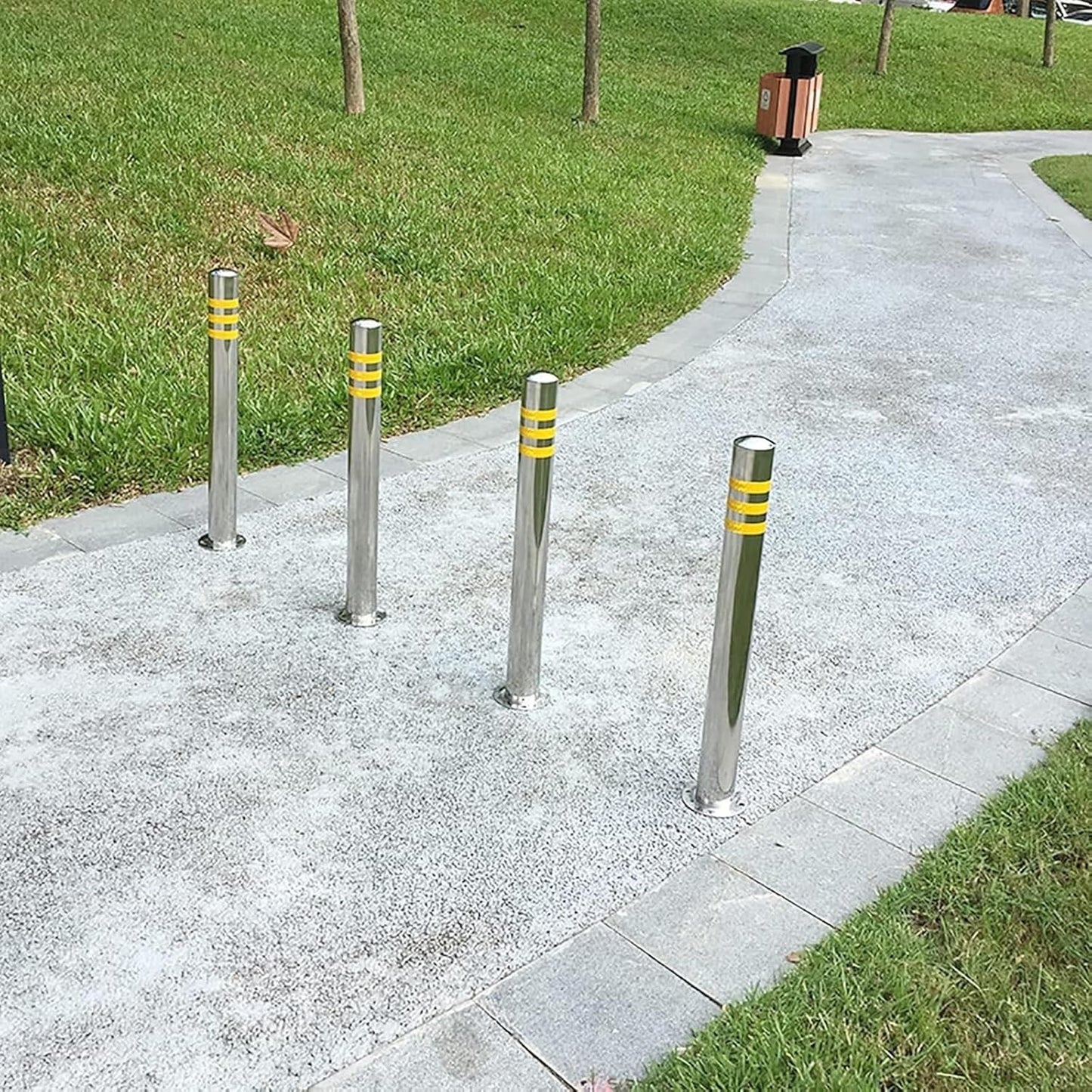 Stainless Steel Parking Bollards for Driveway, Industrial Safety Bollards Reflective Channelizer Post, Parking Barrier, Sturdy and Durable, Easy to Install, for Crowd Control(Silver (1pcs),7.6*75cm/3*