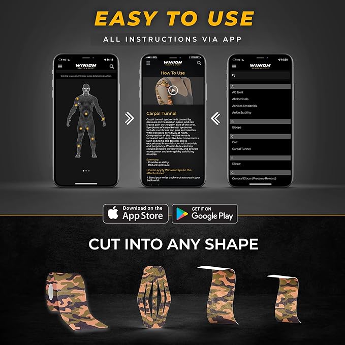 Kinesiology Tape-Incredible Support for Athletic Sports and Recovery + Free Taping Guide - Pre-Cut 2 inch 16.4 feet (Forest Camo + Free Taping Guide, 1 Pack)