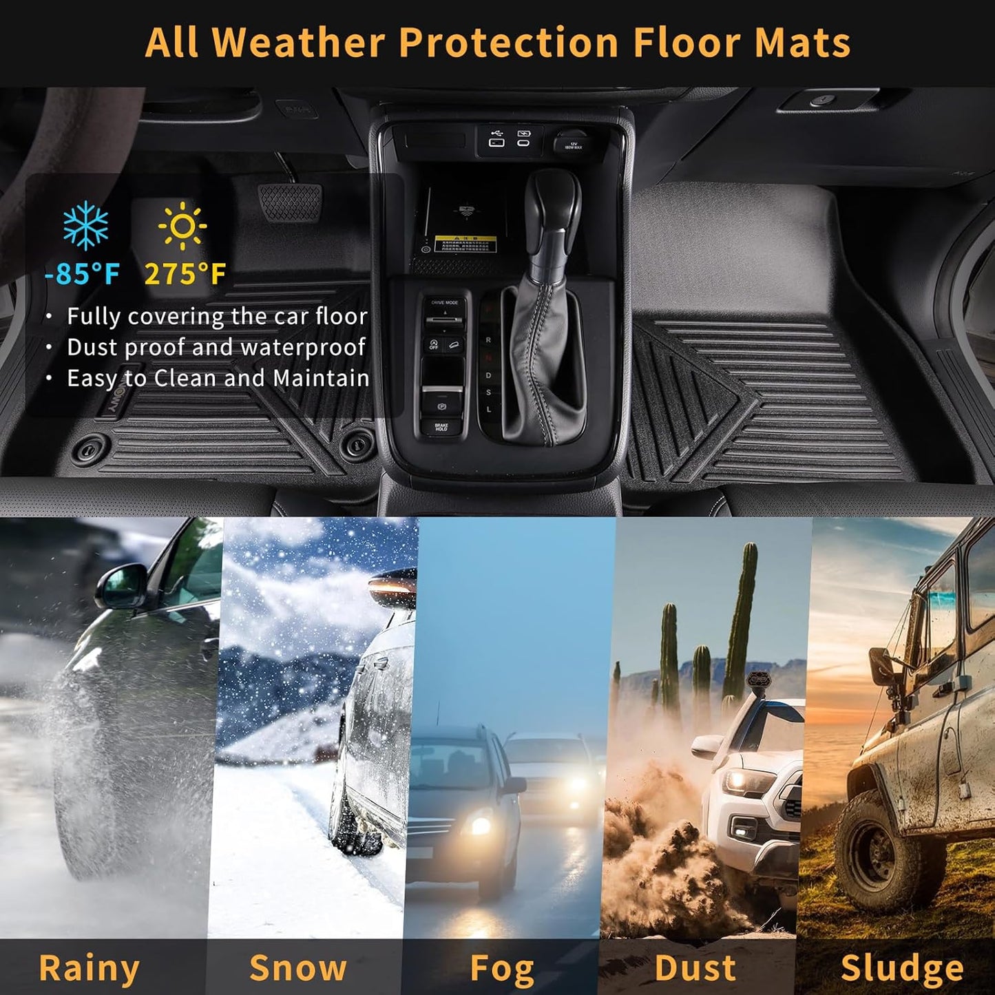 GINOWY- Floor Mats & Cargo Liner for Kia Seltos 2020-2023, TPE All Weather Protection Seltos Car Mats 2021, Custom Seltos Floor Liners Non-Slip Trunk Mat, Waterproof Accessories Black