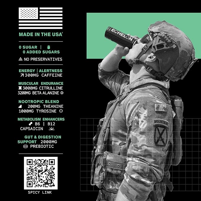 Echelon Pre-Workout Energy Drink | Watermelon Thai Chili | 12 Pack | Sustained Energy, Focus and Endurance Dietary Supplement | 300mg of Caffeine | Beta-Alanine, L-Theanine & Fiber | Vegan