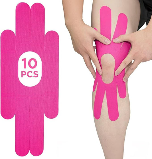 OK TAPE One-Structure K-Tape Patches | Precut for Knee Kinesiology Tape | Pain Relief and Accessories | 10 Pcs and Pink