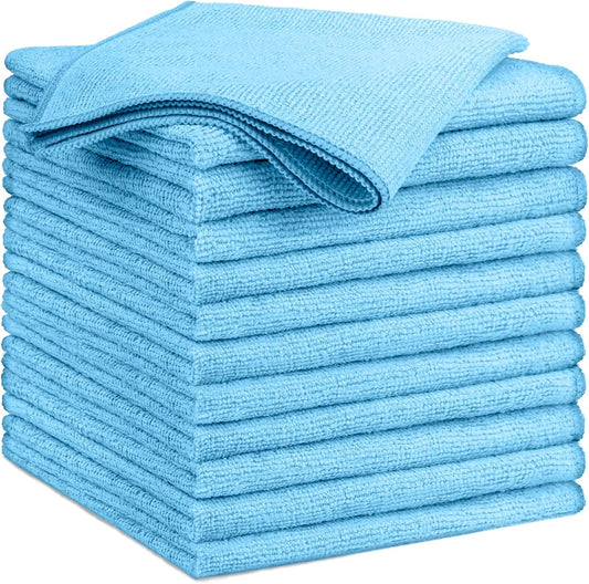 GLIMGLINT Blue Microfiber Cleaning Cloth, 12 Pack Cleaning Towels for Kitchen, Lint Free, Scratch-Free, Highly Absorbent, and Reusable Cleaning Rags for House, Window and Glass, Cars, 14"X12"