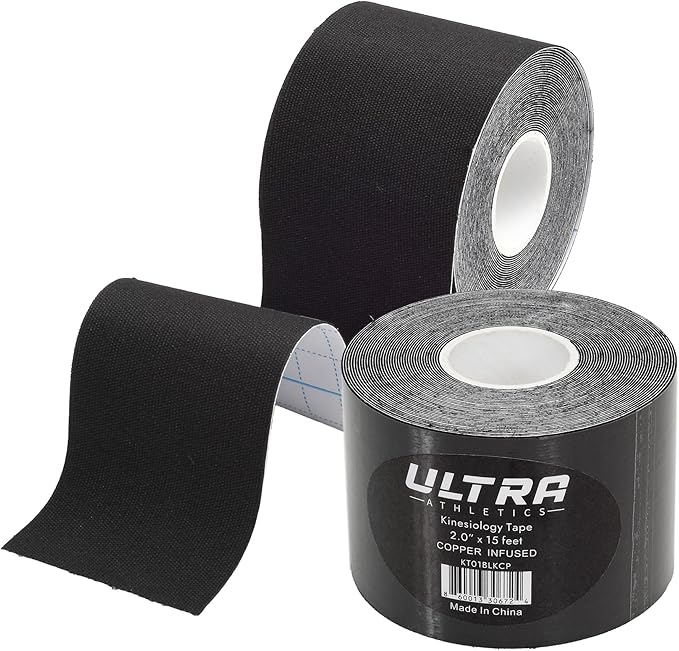 Copper Infused Kinesiology Tape, Water Resistant Premium Elastic Tape, Hypoallergenic, Ideal for Muscle Support & Injury Prevention (Black)