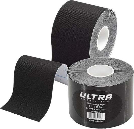 Copper Infused Kinesiology Tape, Water Resistant Premium Elastic Tape, Hypoallergenic, Ideal for Muscle Support & Injury Prevention (Black)