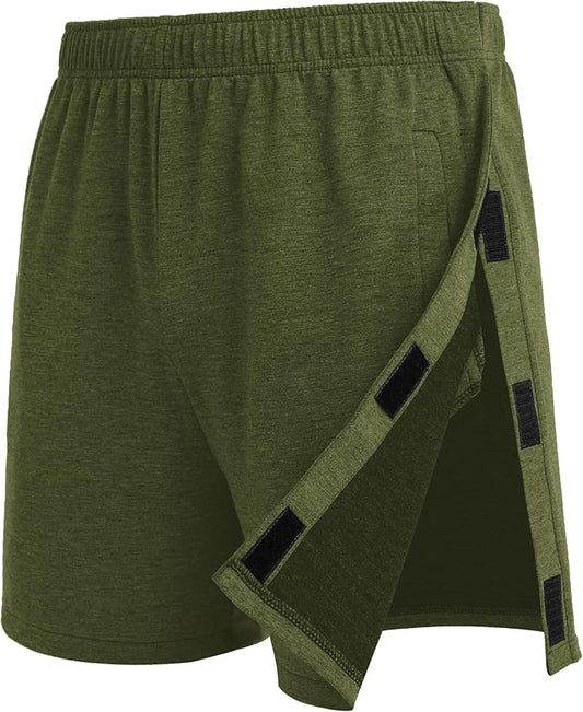 Deyeek Unisex Tear Away Shorts Snap On Athletic Cotton Shorts Post Knee Surgery Recovery Hip Replacement Pants with Pockets