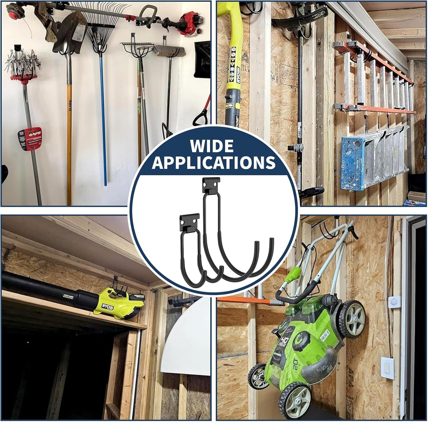 Garage Hooks Heavy Duty, 6pcs 68-110 LB Garage Organization and Storage Wall Hooks for Hanging Ladder/Bike/Power and Yard Tools/Hose, Utility Hook Tool Hangers for Garden/Shed/Apartment