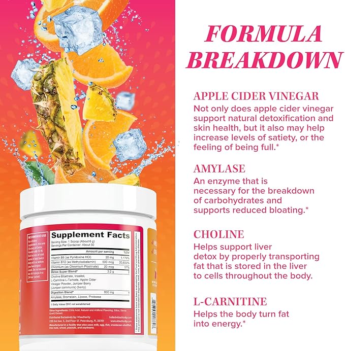 Nourishing Gut Cleanse and Detox Powder - Invigorating Gut Health Powder Detox Drink with Apple Cider Vinegar and Digestive Enzymes for Better Energy Digestion and Bloating Relief for Women and Men