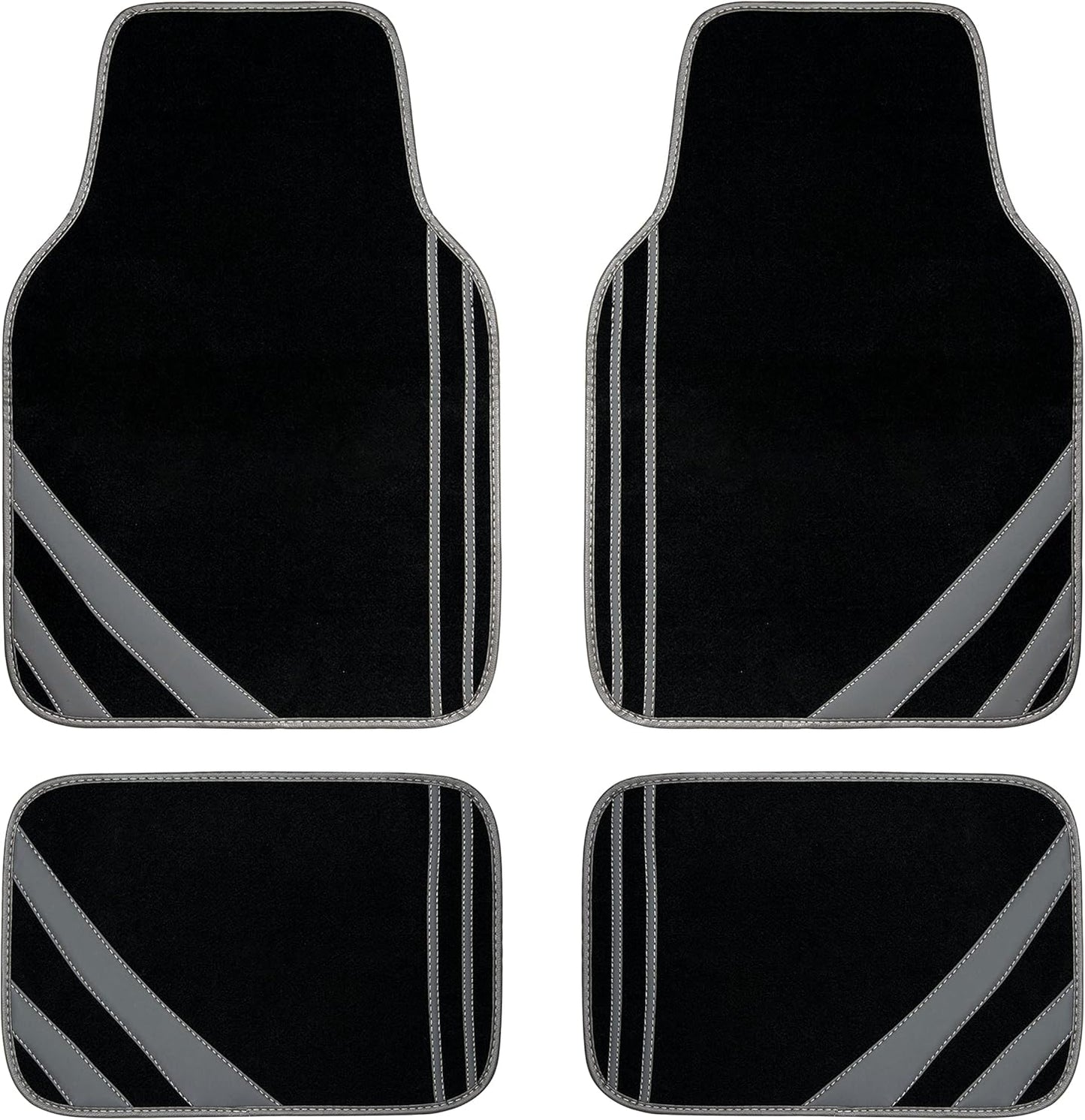 CAR PASS Carpet Car Floor Mats, Edge Leather Waterproof Car Mats with Double Stitch Line and Anti-Slip Backing Design, Fit 95% Automotive,SUVS,Sedan,Vans (Black and Gray)