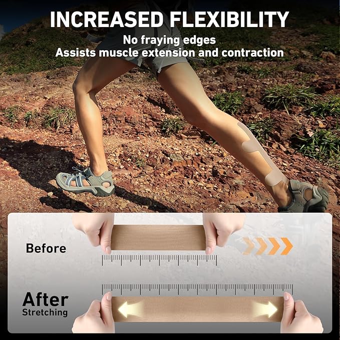 Kinesiology Tape for Achilles Tendon, KTQUICK 12 Count Achilles Tendon Tape Precut, Original Cotton Waterproof&Breathable, Enhance Elastic Kinesiology Athletic Tape for Achilles&Muscle Support(Beige)