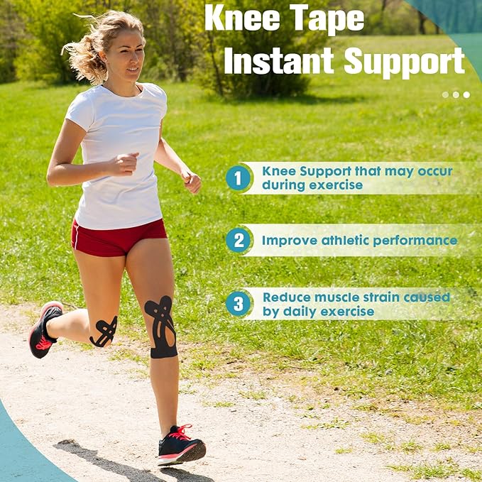 Kinesiology Tape for Knee 12 Pack, Precut Knee Tape for Muscle & Joints, Athletic Sports Tape for Knee Support, Latex Free and Water Resistant, Blue