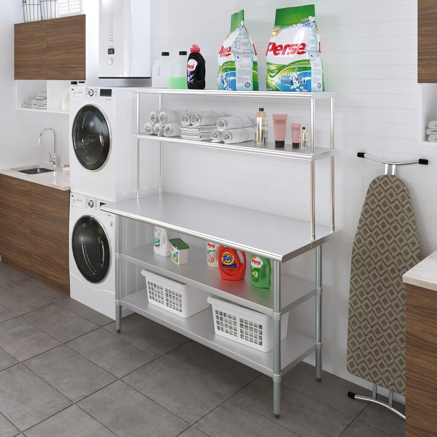 Amgood Stainless Steel Work Table with 2 Shelves | Metal Kitchen Prep Table & Shelving Combo (24" x 60" Table with 2 Shelves + 12" Overshelf)