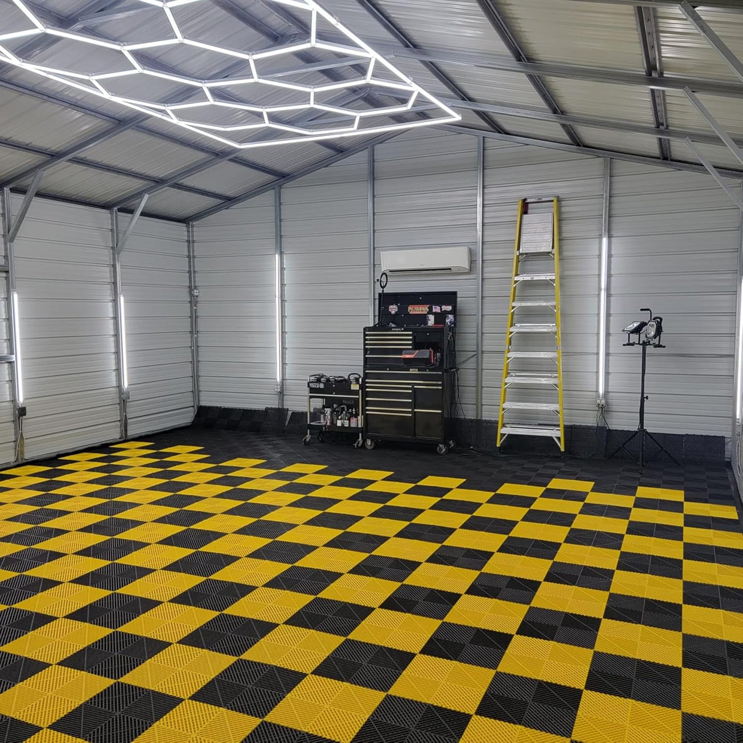 15.7"x15.7" Garage Flooring Tiles, Non-Slip Interlocking Plastic Garage Floor Mat, Garage Organization & Garage Storage, Vented Pattern (Yellow, 25PCS)