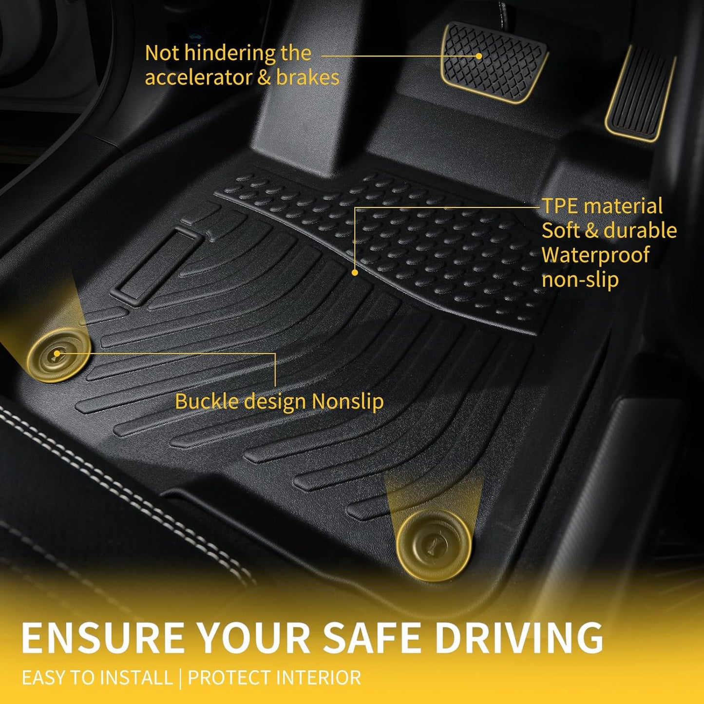 GINOWY-Floor Mats & Cargo Liner for Buick Enclave 2025, TPE All Weather Protection 2025 Enclave Car Floor Mats, Non-Slip Trunk Mat Waterproof Enclave Accessories Mats,Black