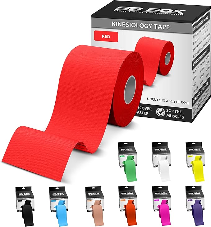 SB SOX Original Cotton Kinesiology Tape Roll – Best Latex Free Athletic Tape for Muscles/Joints – Waterproof, Stretchy, and Gentle on Skin (16ft)