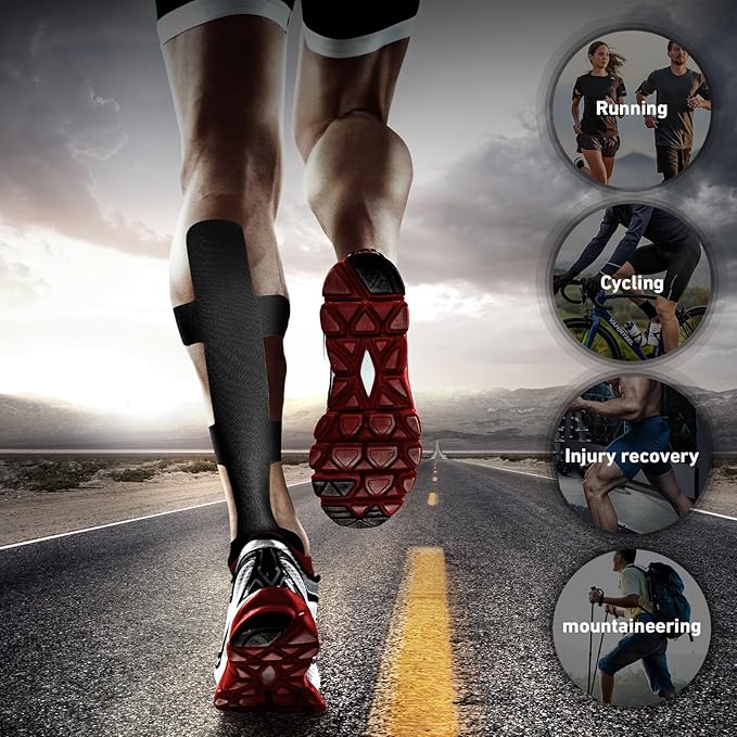 Kinesiology Tape for Achilles Tendon, KTQUICK 12 Count Achilles Tendon Tape Precut, Original Cotton Waterproof&Breathable, Enhance Elastic Kinesiology Athletic Tape for Achilles&Muscle Support(Black)