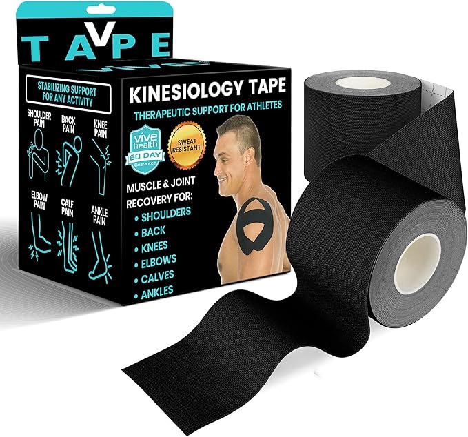 Vive Kinesiology Tape (16.4 Feet) - Therapeutic Athletic Support Tape - Uncut Kensio Roll - Muscle and Joint Recovery for Shoulder, Back, Knee, Elbow and Ankle Pain Relief - Waterproof for Sports