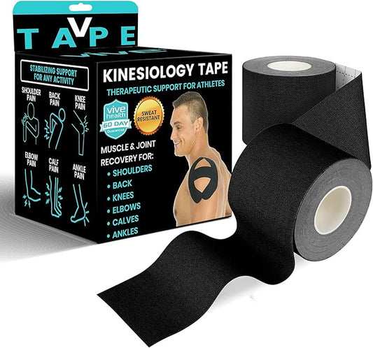 Vive Kinesiology Tape (16.4 Feet) - Therapeutic Athletic Support Tape - Uncut Kensio Roll - Muscle and Joint Recovery for Shoulder, Back, Knee, Elbow and Ankle Pain Relief - Waterproof for Sports