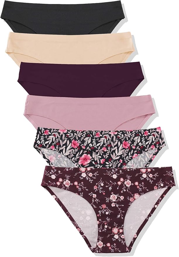 FINETOO 6 Pack Women’s Seamless Hipster Underwear No Show Panties Invisibles Briefs Soft Stretch Bikini Underwears XS-XL