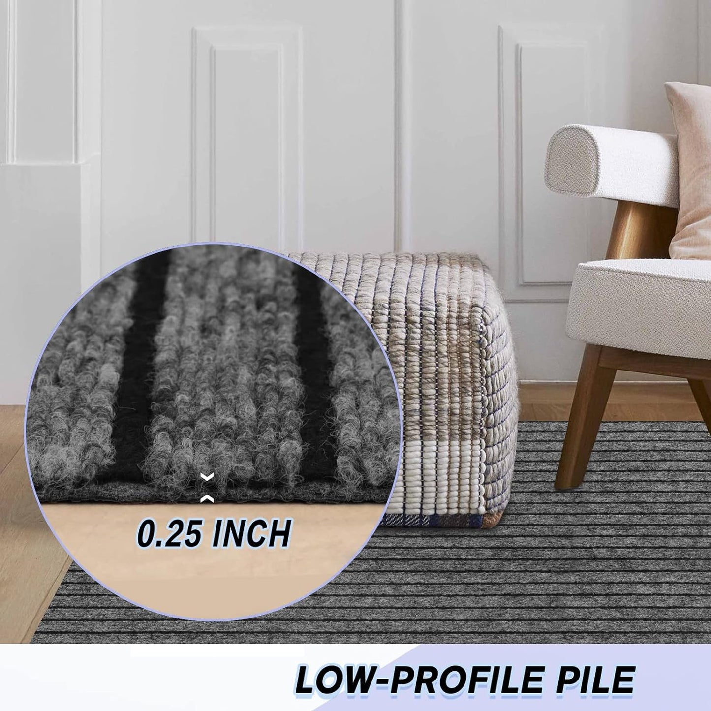 Custom Size Backed Non-Slip Area Rugs Runner, Easy Clean, Waterproof Runner Rugs for Hallway Entryway, Kitchen, Laundry, 3FT x 51FT, Gray Stripe