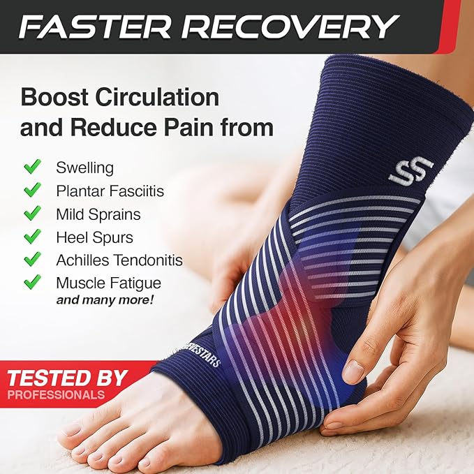 Sleeve Stars Ankle Brace for Women & Men, Ankle Wrap for Sprain, Compression Sleeve for Plantar Fasciitis Relief, Easy Customizable Support: w/ Removable Strap (Pair/M:10"-12"/Navy Blue)