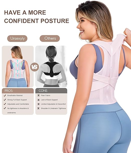 URSEXYLY Back Brace Posture Corrector for Women Adjustable Shoulder Straightener Full Back Support Upper and Lower Back Pain Relief,Spine Back Straightener Posture Corrector (Pink, Medium)