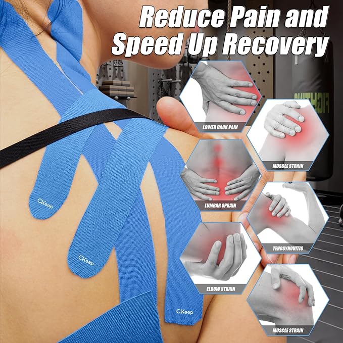 CKeep 4 Rolls Kinesiology Tape, Original Cotton Elastic Athletic Tape, 20 Precut 10" Strips Each, Light Blue, Ideal for Muscle Support & Injury Prevention