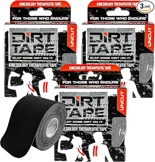 Premium Cotton, Elastic Kinesiology Athletic Tape, 3 Continuous Uncut roll (16.4 feet Long). Latex Free, Hypo-Allergenic, Water Resistant (Black)