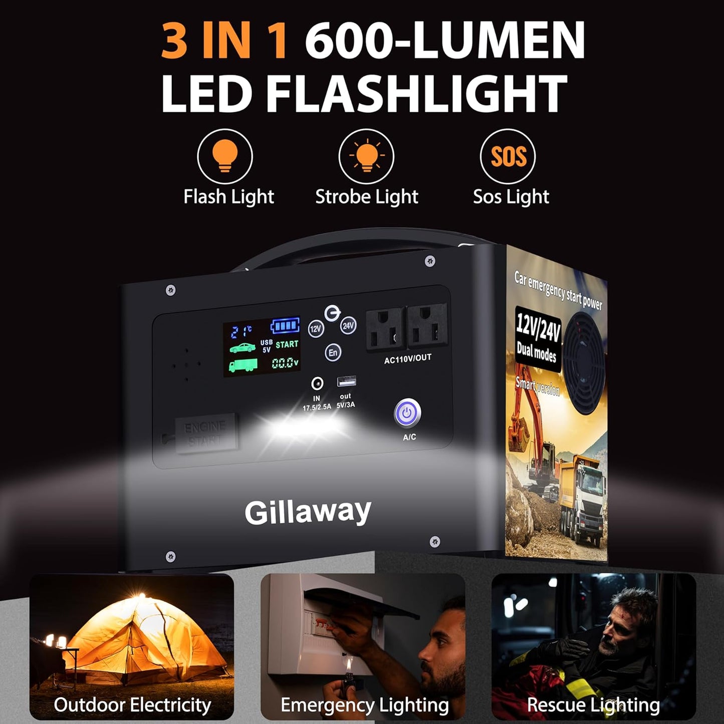 V10 10000A Car Jump Starter, Portable Power Station Backup Lithium Battery，12V/24V Heavy Duty Truck Jump Starter Battery Pack, Power Bank for Outdoors Camping Travel Hunting Blackout