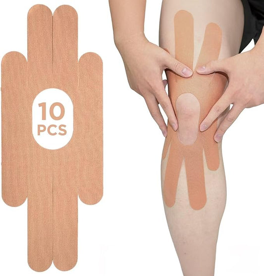 OK TAPE One-Structure K-Tape Patches | Precut for Knee Kinesiology Tape | Pain Relief and Accessories | 10 Pcs and Beige